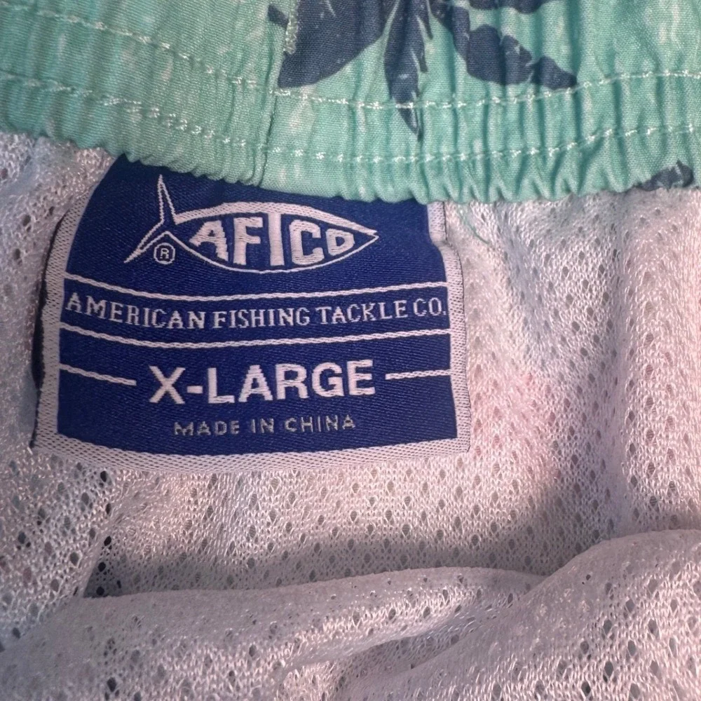 AFTCO Mens XL Swim Trunks Teal Tropical Palm Tree Fishing Board Shorts 6
